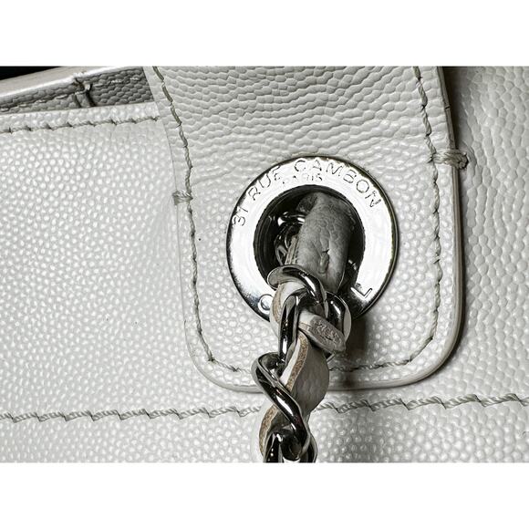 CHANEL Deauville Ivory Caviar Leather Studded GM Large Chain Shopping Tote SHW - Picture 11 of 11
